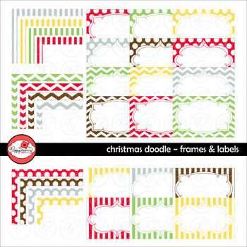 Christmas Doodle Frames and Labels Digital Borders Clipart by Poppydreamz