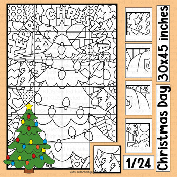 Preview of Christmas Door Decor Merry Christmas Tree Bulletin Board Coloring Pages Math