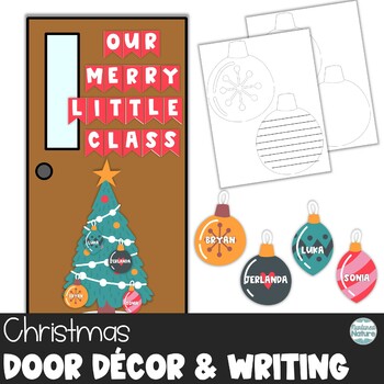 Preview of Christmas Door Decoration Kit with Name Tag Labels or Writing Activity