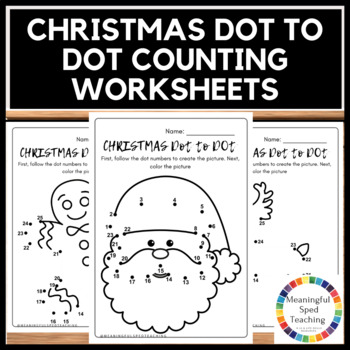 Preview of Christmas Dot to Dot Counting and Coloring Printable Worksheets