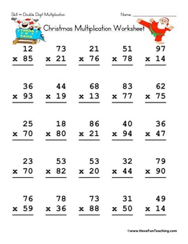 christmas double digit multiplication worksheet by have fun teaching
