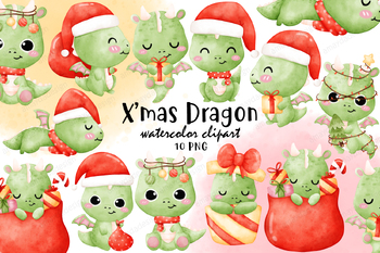Preview of Christmas Dragon Clipart, Dragon clipart, Christmas, Cute Dragon