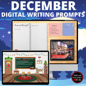 Preview of Christmas ELA December Winter Writing Prompts RACE Writing with passages 