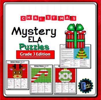 Preview of 3rd Grade Christmas Color by Code ELA Mystery Pictures: Third Grade ELA Skills