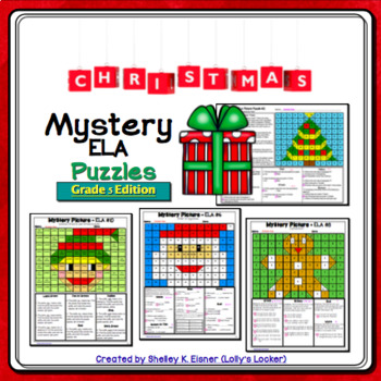 Preview of 5th Grade Christmas Color by Code ELA Mystery Pictures: Fifth Grade ELA Skills