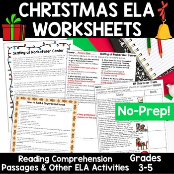 Preview of Christmas ELA Worksheets No Prep Reading Comprehension Writing Prompts Grammar
