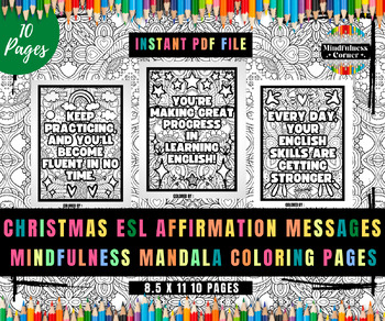 Preview of Christmas ESL Affirmation Messages, Relaxing Coloring For Kids, No Prep