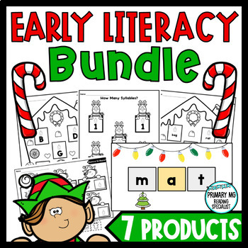 Preview of Christmas Early Literacy BUNDLE for Kindergarten Worksheets and Digital