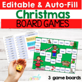 Christmas Editable Board Games Auto-Fill for Sight Words or Math