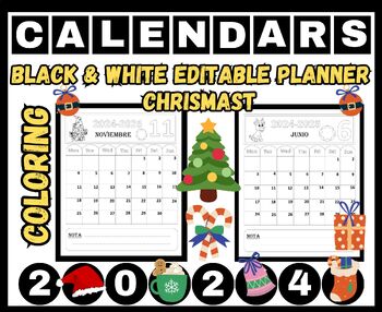 Preview of 2024 Coloring Calendar to Color Parent Christmas Gift from Kid Student Printable