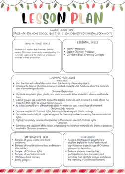 Preview of Christmas Editable Science Lesson Plan - Chemistry of Christmas Ornaments