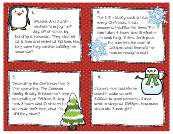 Christmas Elapsed Time Task Cards by A Colorful Classroom | TPT