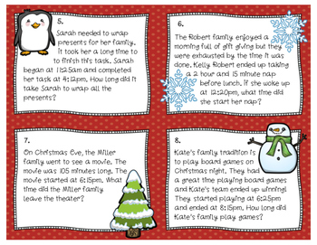 Christmas Elapsed Time Task Cards by A Colorful Classroom | TPT