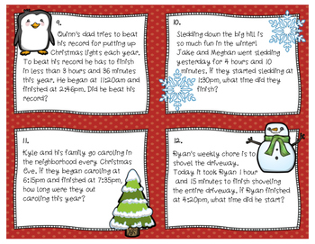 Christmas Elapsed Time Task Cards by A Colorful Classroom | TPT