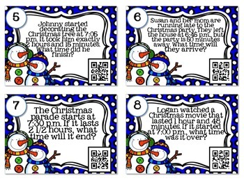 Qr Code Fun: Christmas Elapsed Time Word Problems Task Cards 