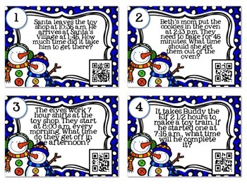 QR Code Fun: Christmas Elapsed Time Word Problems Task Cards | TPT