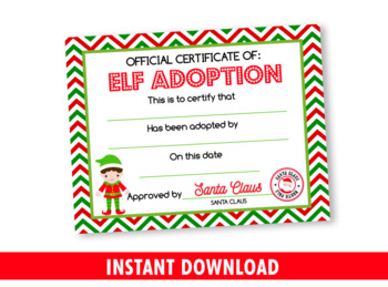 Christmas Elf Adoption Certificate For Boy Adopt An Elf Kids Activity