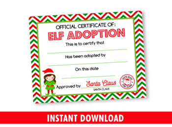 Christmas Elf Adoption Certificate For Girl Adopt An Elf Kids Activity