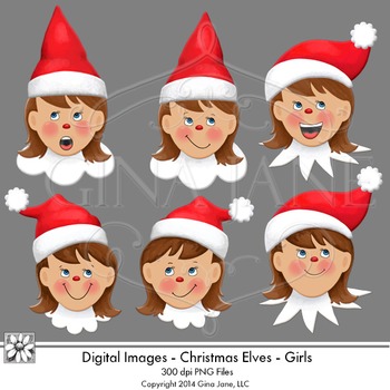 Preview of Christmas Elf Girl Faces Clip Art by Gina Jane