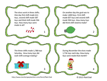 Christmas Elf Math Word Problem Task Cards by Plaid Dad | TpT