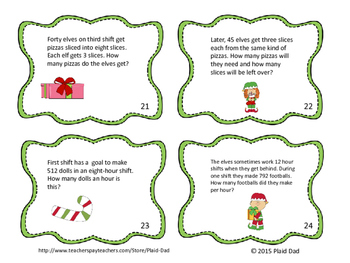 Christmas Elf Math Word Problem Task Cards by Plaid Dad | TpT