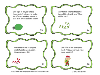 Christmas Elf Math Word Problem Task Cards by Plaid Dad | TpT