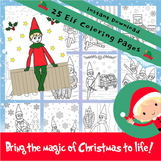 Christmas Elf Printable Coloring Pages for Kids, Set of 25