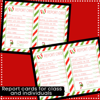 Christmas Elf Report Cards, Kindness Cards, & Daily Cards for Class