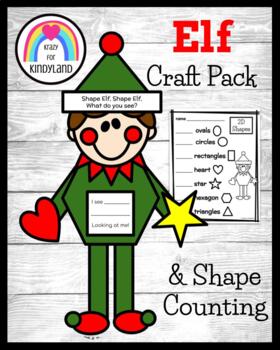 Preview of Christmas Elf Shape Craft, Counting for Kindergarten: Holiday Center Activity