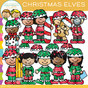 Preview of Kids Christmas Elves with School Supplies and Gifts Clip Art