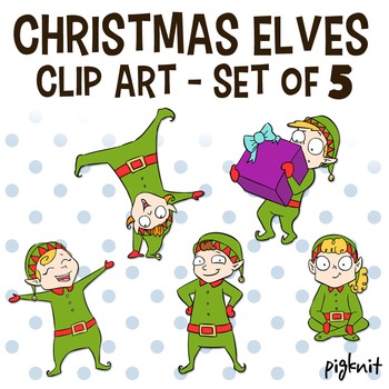 Christmas Elves Clip Art - Santa's Helpers - 5 Elf Characters by Pigknit