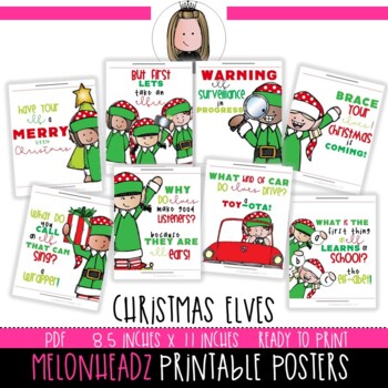 Christmas Elves PRINTABLE Posters by Melonheadz Clipart by Melonheadz