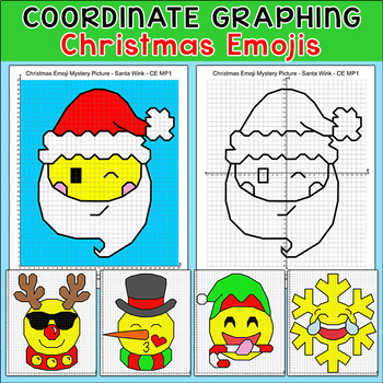Preview of Emojis Christmas Math Coordinate Graphing Pictures - Plotting Points Activity