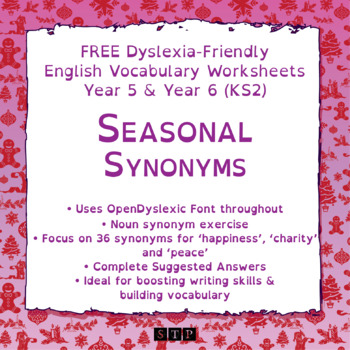 christmas english worksheet dyslexic learners synonyms ks2 vocabulary