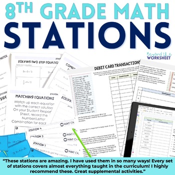 Preview of 8th Grade Math Stations | Math Centers Bundle