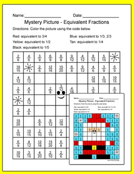 equivalent fractions worksheets christmas math color by number mystery pictures