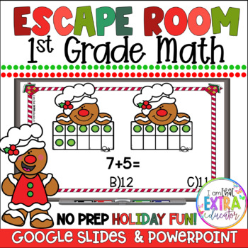 Preview of Christmas Escape Room | 1st Grade Math | Gingerbread Activities Games