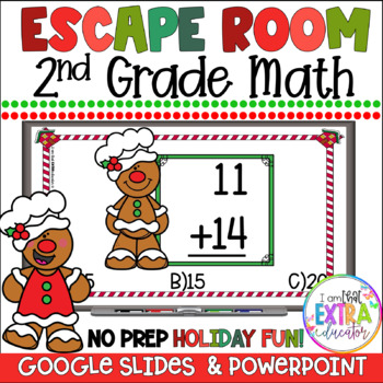 Preview of Christmas Escape Room | 2nd Grade Math | Gingerbread No Prep Activities