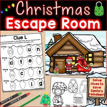 Preview of Christmas Escape Room, Christmas Breakout Activity Kindergarten - First Grade