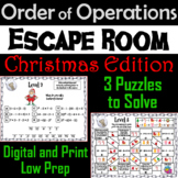 Christmas Escape Room Math: Order of Operations Game (4th 