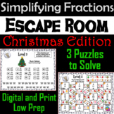 Christmas Escape Room Math: Simplifying Fractions Game; 4t