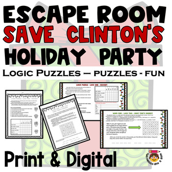 Preview of Christmas Escape Room Print & Digital: Logic, Cryptograms & More - 6 Puzzles