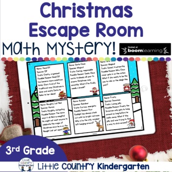 Preview of Christmas Escape Room Third Grade Math Digital BOOM Cards Version