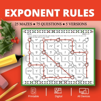 Preview of Christmas: Exponent Rules Maze Activity