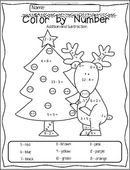 Christmas *FREEBIE* ~ Color by Number ~ Addition & Subtraction Printable