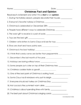 Christmas Fact and Opinion Worksheets by msmeiteaches | TPT