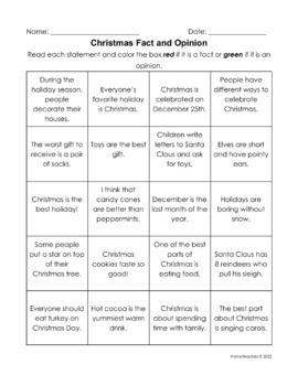 Christmas Fact and Opinion Worksheets by msmeiteaches | TPT