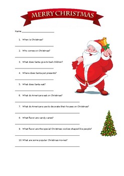 Christmas Facts Worksheet by Annie's ESL | TPT