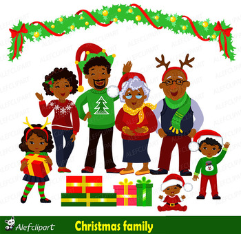 Preview of Christmas Family Clipart, Family African American, Christmas Clip Art