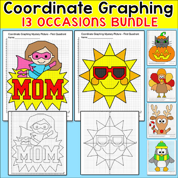 Preview of Coordinate Plane Graphing Pictures Bundle - Spring & Earth Day Math Activities